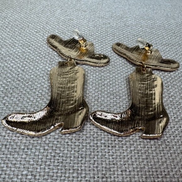 Western "Let's Go Girls" Rhinestone Earrings (Red & Gold, Cowboy, Bachelorette) - Picture 7 of 8